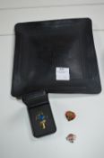 Harley Davidson Leather Tray, Pin Badges and Keyri