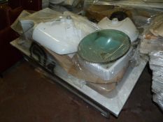 Pallet Containing Contemporary Glass & Porcelain Wash Hand Basins, Acrylic Bath, etc.
