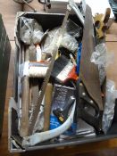 Box of Miscellaneous Tools Including Saws, Paint B