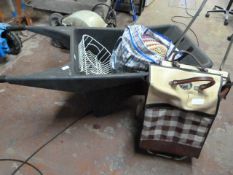 Plastic Wheelbarrow, Shopping Trolley and a Rug