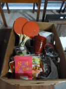 Box Containing Table Tennis Bats, Books, Flower Po