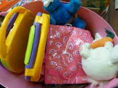 Plastic Tub Containing Dolls, Soft Toys, Bags, etc