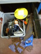 Two Boxes of Tools, Gloves, Extension Leads, Saws