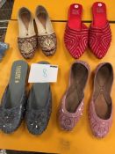 Box Containing Four Pairs of Asian Style Shoes (Assorted Colourways and Sizes)