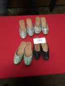 Box Containing Four Pairs of Asian Style Shoes (Assorted Colourways and Sizes)