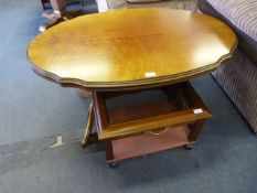 Walnut Oval Topped Coffee Table on Twin Pedestal B