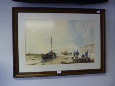 Large Framed Coloured Print - Coastal Scene Lobste