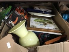 Box Containing Decorative Plates, Vases, Wall Shel