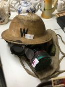 WWII Wardens Helmet and Gas Mask