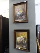 Pair of Framed Prints - Hollyhocks and Summer Rose