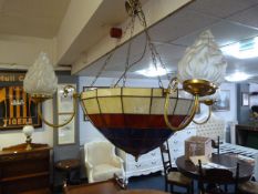 Large Leaded Glass Four Branch Ceiling Light Fitting