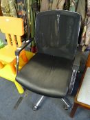 Black Mesh and Vinyl Seated Swivel Office Armchair