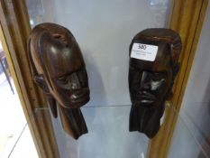 Two African Carved Wood Busts