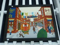 Framed Oil on Board - Street Scene with Gypsy Cara