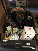Box Containing Decorative Plates, Storage Jars, Wa