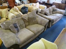 Two Brown Corduroy Two Seat Sofas