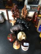 Carved Wood Chinese Figures, Rhino and Ornaments