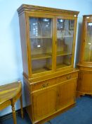 Walnut Wall Display Unit with Glazed Doors