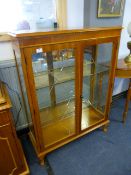 Walnut Display Cabinet with Glazed Doors and Mirro