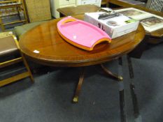 Mahogany Oval Topped Coffee Table on Pedestal Base