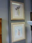 Pair of Framed Watercolours - Dancing Ladies