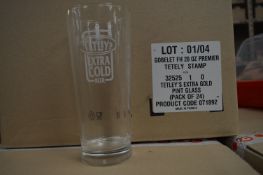 Three Boxes Containing 24 Tetley's Extra Gold Branded Glasses