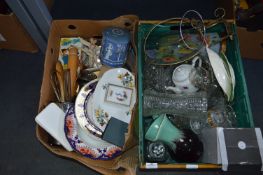 Two Boxes Containing Decorative Plates, Ornaments,