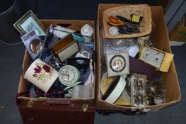 Two Boxes Containing CD Player, Clocks, Silk Ties,