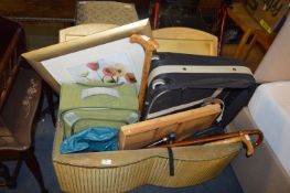 Lloyd Loom Wicker Ottoman and Contents of Suitcase