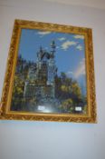Gilt Framed Woolwork Tapestry - Castle