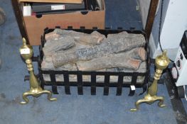 Log Effect Electric Fire with Brass Finials