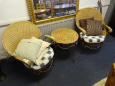 Two Wrought Metal and Wicker Conservatory Chairs w