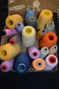 Box Containing Mixed Spools of Polyester Thread