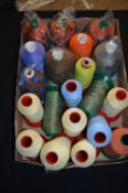 Box Containing 20 Mixed Spools of Polyester Cotton