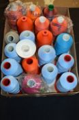 Box Containing Mixed Spools of Polyester Thread