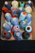 Box Containing Mixed Spools of Polyester Cotton