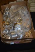 Box Containing Plastic Belt Buckles in Gold and Chrome Finishes
