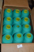 Twelve Cones of Emerald Green Polyester Thread