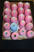 Box Containing 19 Rolls of Pink and a Roll of Blue Polyester Thread