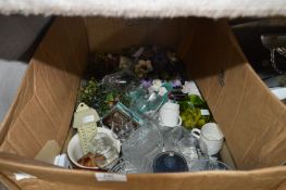 Large Box Containing Glassware, Artificial Flowers