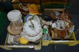 Two Boxes Containing Ornaments, Flower Pots, Glass