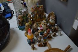 Collection of Pottery Owl Ornaments and Two Water