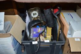 Box Containing Clock, Headphone, Hand Sewing Machi