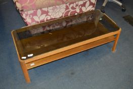 Teak Coffee Table with Smoked Glass Top