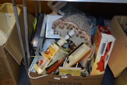 Box Containing Bathroom Scales, Table Lamp, Steam