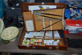 Mahogany Cased Artist's Acrylic Paints and Brushes