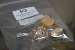 Italian Mosaic Pin Brooch and Two Cameos