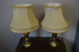Pair of Brass Table Lamps with Shades