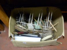 Box of Vintage Items Including Enamel Ware, Scales