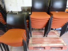 Twenty Five Orange Banqueting Chairs with Black Pl